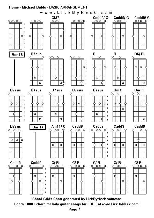 Chord Grids Chart of chord melody fingerstyle guitar song-Home - Michael Buble - BASIC ARRANGEMENT,generated by LickByNeck software.